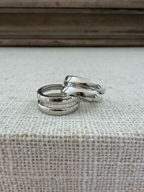 NEW Silver Huggie Earrings Smooth Double Strand NWOT
